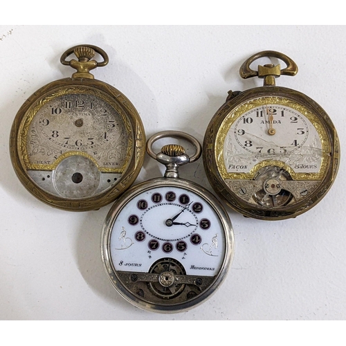 124 - An early 20th century Hebdomas 800 silver pocket watch, parts and two others, Location:CAB1