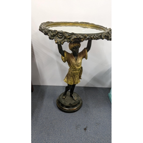 126 - A 20th century composition blackamoor mirror top occasional table, 69cm h, 45cm w, Location:RWB