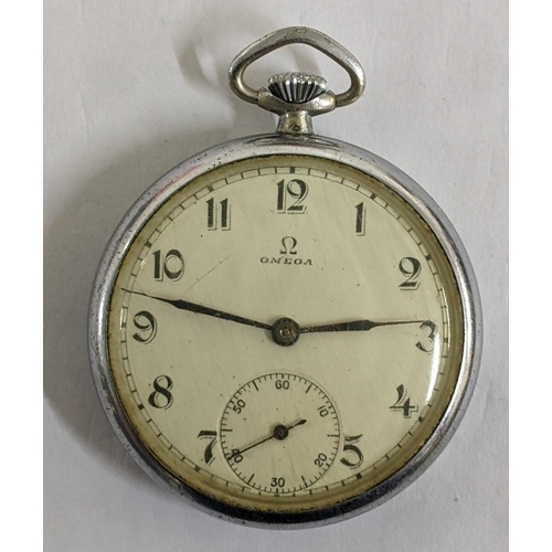 130 - An Omega open faced, nickel cased pocket watch, Location:CAB2