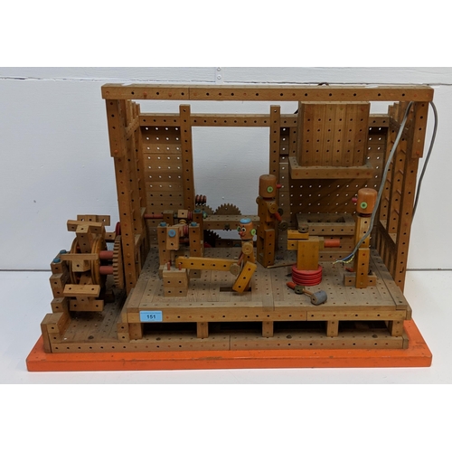 151 - A self-made (possibly Mattel) woodworking/watermill workshop, with electrically-powered motor (this ... 