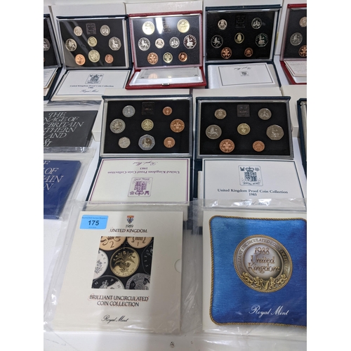 175 - Collection of UK proof and brilliant uncirculated coin sets, c 1981, to include 1989 Bill of Rights ... 