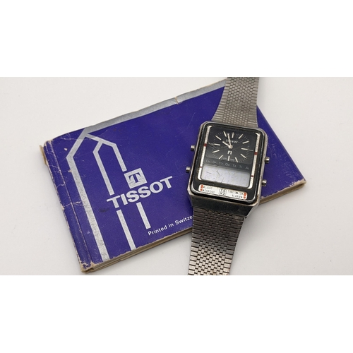 19 - A vintage Tissot F1 digital analogue gents stainless steel wristwatch, calibre 2045 with instruction... 