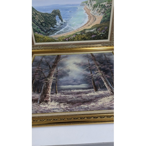 219 - Mixed oil paintings to include one depicting Durdle Door, signed Victor to the lower right corner an... 