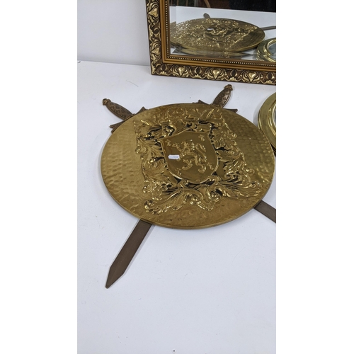 220 - Mixed guilt framed mirrors, together with a wall hanging crest shield, Location:RWB