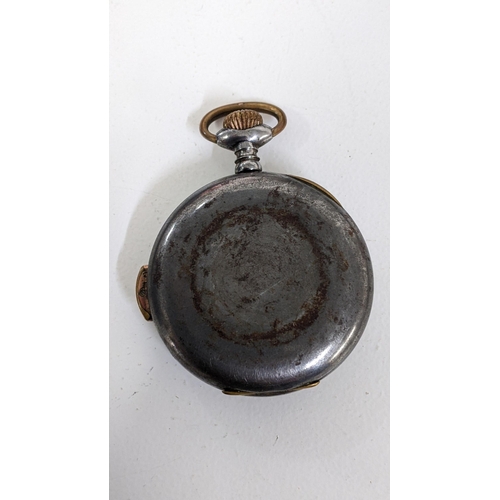 227 - An early 20th century open faced, quarter repeater pocket watch, in a gun metal case, A/F, (currentl... 