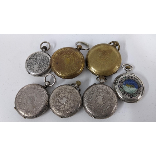 236 - A selection of late 19th/early 20th century fob watches to include a siler watch, inlaid with enamel... 