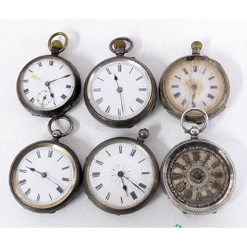 237 - A selection of late 19th/early 20th century fob watches to include a siler watch, inlaid with enamel... 