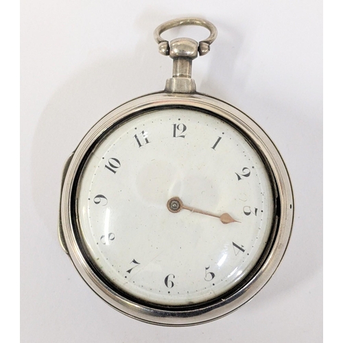 240 - A Georgian silver pair cased pocket watch, hallmarked London 1776, the outer cased hallmarked London... 