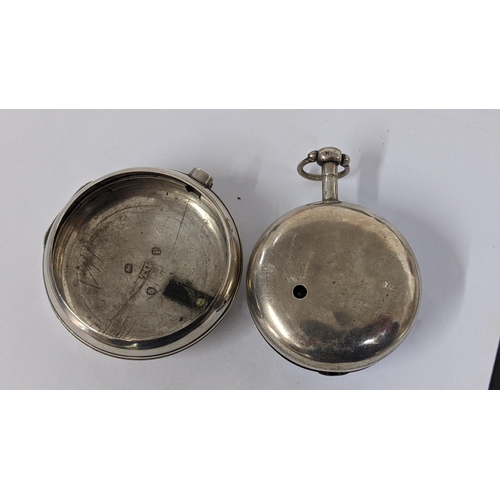 240 - A Georgian silver pair cased pocket watch, hallmarked London 1776, the outer cased hallmarked London... 