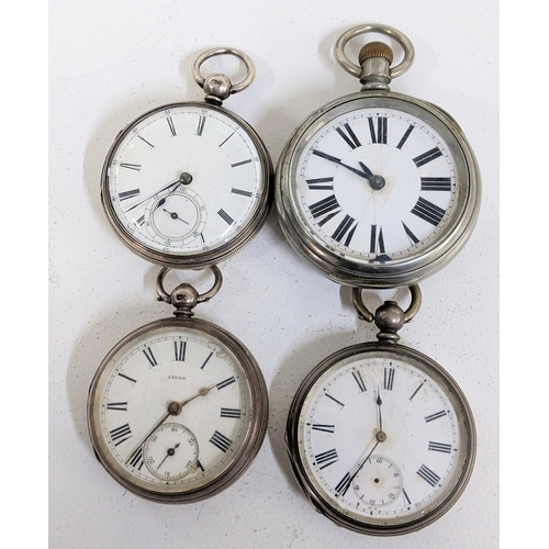 241 - Four late 19th/early 20th century pocket watches, to include a late Victorian silver watch, the move... 