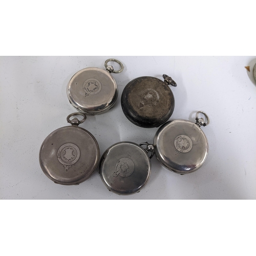 243 - Five late 19th/early 20th century open faced pocket watches to include a late Victorian Waltham watc... 