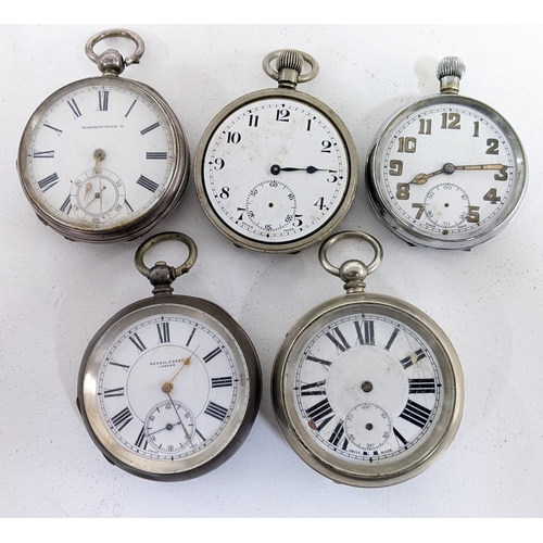 245 - Five late 19th/early 20th century open faced pocket watches to include a 935 silver cased Kendal & D... 