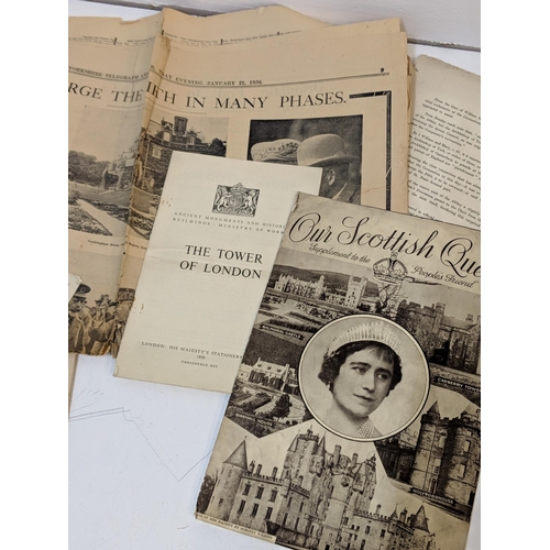 306 - Printed ephemera from 1930s and 1950s to include details about the Queens Coronation, a leaflet abou... 