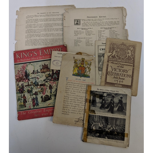 306 - Printed ephemera from 1930s and 1950s to include details about the Queens Coronation, a leaflet abou... 