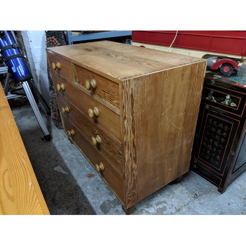 311 - A pine chest of drawers, two short over three graduating long drawers raised on tulip seat
Location:... 