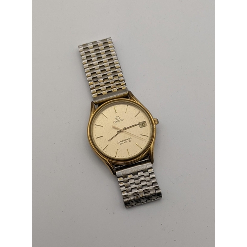 73 - An Omega Seamaster gents gold plated quartz wrist watch 
Location:CAB5