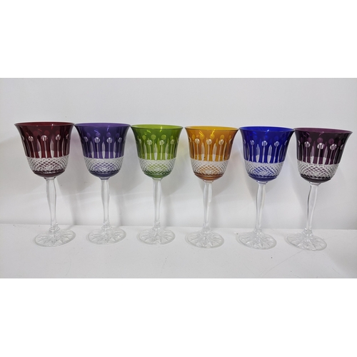 85 - A set of six hock glasses, each glass having a different colour bowl
Location:11.1