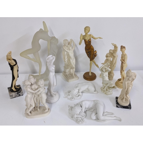 94 - Mixed figures of nude females to include a frosted Perspex model, Italian models of classical female... 