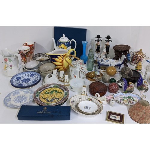 98 - A mixed lot to include figural candlesticks, Chinese plate, paperweight and other items Location:LWB