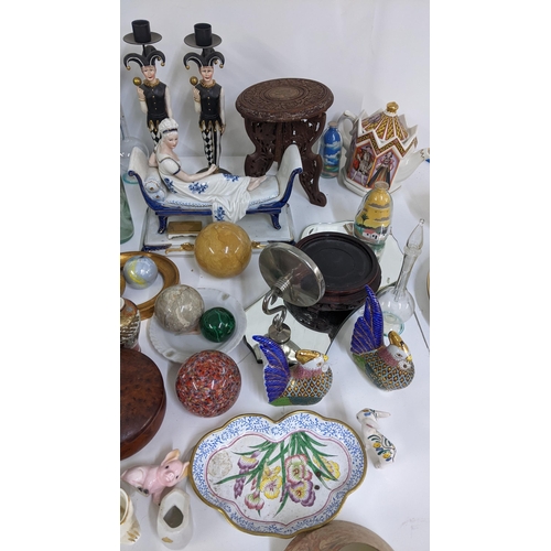 98 - A mixed lot to include figural candlesticks, Chinese plate, paperweight and other items Location:LWB