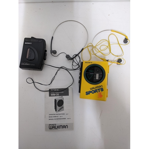 195 - Sony Sports Walkman - yellow - WM35, stereo cassette player, complete with plug in headphones set an... 