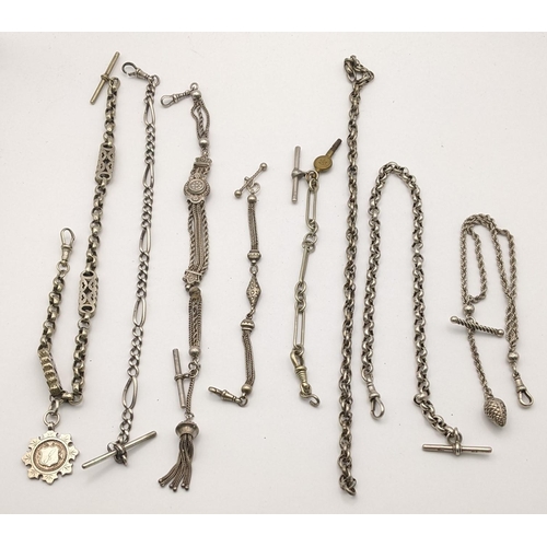 260 - A selection of white metal and silver plated pocket watch chains to include a fancy Albertina chain ... 