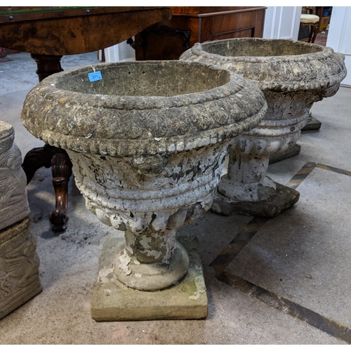 271 - A pair of part painted composition stone garden urns, Location:FOYER