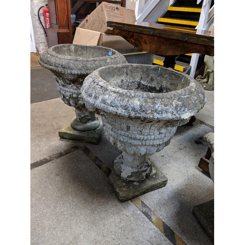 271 - A pair of part painted composition stone garden urns, Location:FOYER