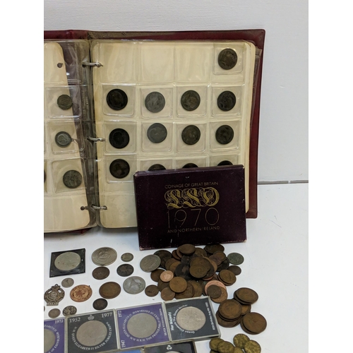 273 - Mixed coins - an album of British coins to include George V florins, threepence, Victoria pennies, 1... 