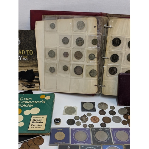 273 - Mixed coins - an album of British coins to include George V florins, threepence, Victoria pennies, 1... 