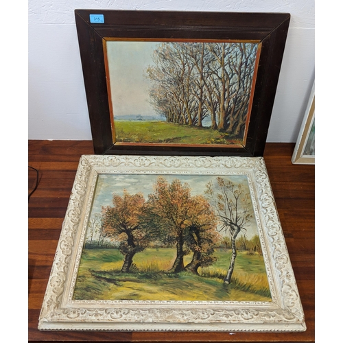 315 - Teesdale - landscape with trees and S Vermer - lake scene with three oil on boards, framed, Location... 