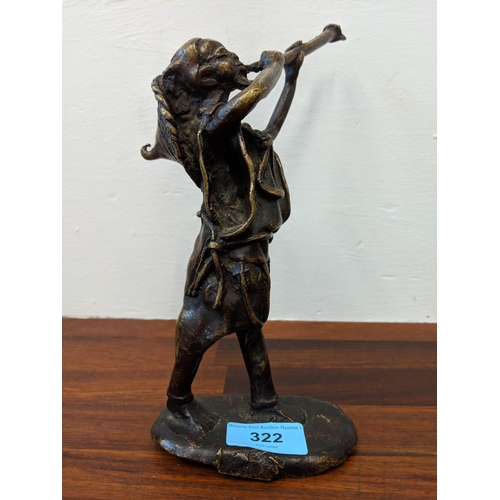 322 - A 20th century Chinese bronze figure of a Musician signed AOP-BP2351 and other indistinct text, Loca... 