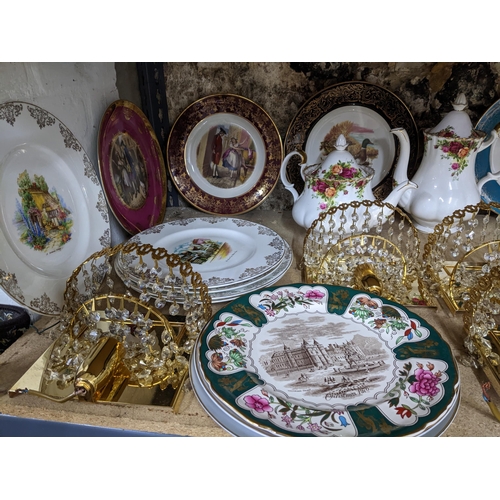 331 - A mixed lot to include two Royal Albert Country Roses teapots and a coffee pot, six gilt metal wall ... 