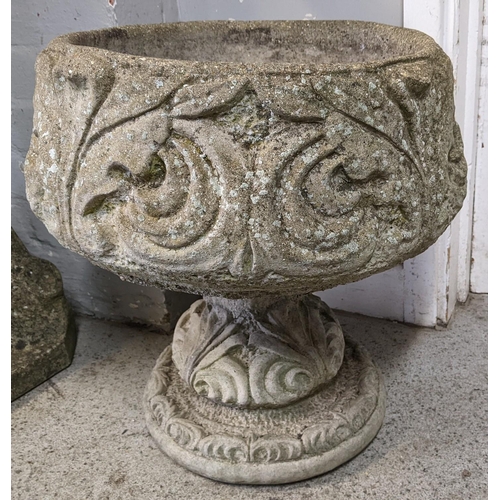 373 - A reconstituted stoneware garden planter having a bulbous column and circular base, 47h x 44w, Locat... 