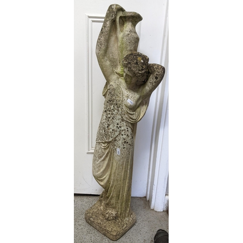 374 - A reconstituted stoneware garden statue of a classical female holding an urn, 92.5h, Location:FOYER