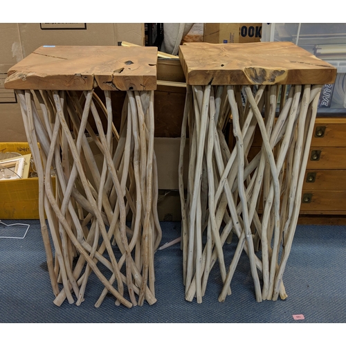 393 - A pair of modern side tables with tree root tops, raised on various bamboo canes, Location:LAF