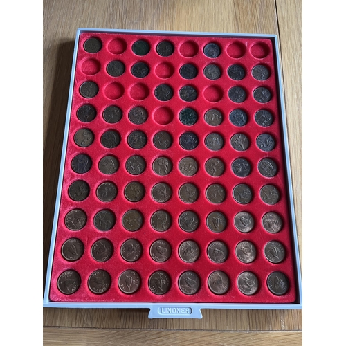 396 - A collection of over 450 coins housed in 12 Lidner stacking coin trays, English copper from 1797, to... 