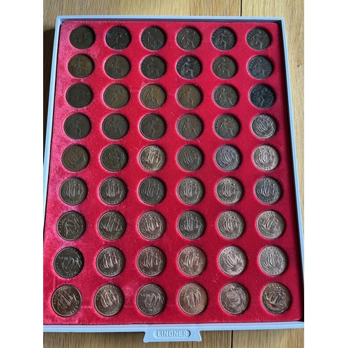 396 - A collection of over 450 coins housed in 12 Lidner stacking coin trays, English copper from 1797, to... 