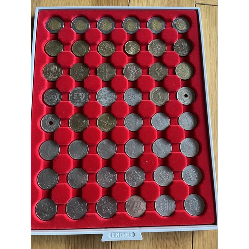 396 - A collection of over 450 coins housed in 12 Lidner stacking coin trays, English copper from 1797, to... 