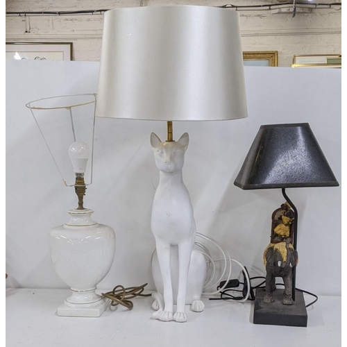 405 - Three table lamps to include one modelled as an Egyptian cat, Location:A4B