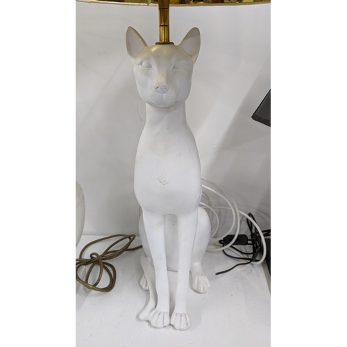 405 - Three table lamps to include one modelled as an Egyptian cat, Location:A4B