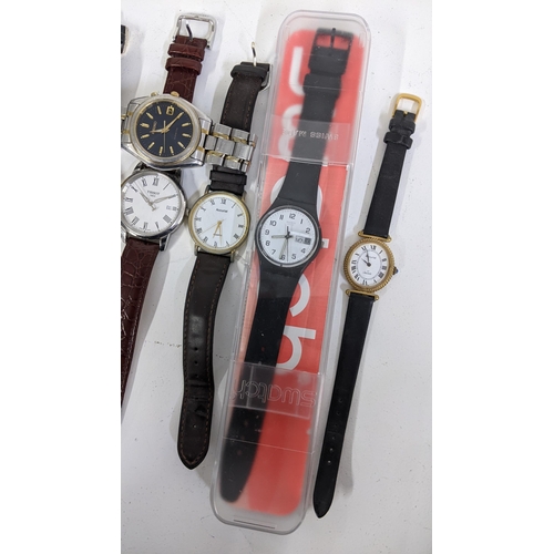 407 - THIS LOT HAS BEEN WITHDRAWN - Mixed watches to include a Seiko Kinetic bi-coloured metal, boxed Swat... 