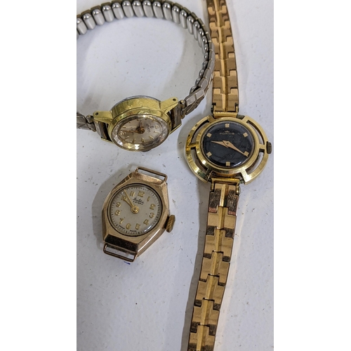 421 - Three ladies vintage wristwatches to include a 9ct gold Bentima, gold plated Fotis and a gold plated... 