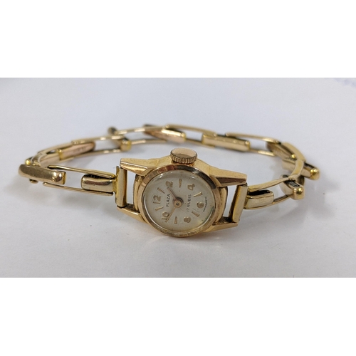 422 - A vintage Plaza ladies 9ct gold wristwatch on a 9ct gold expanding bracelet, 8.8g, Location:CAB4