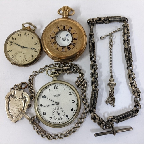 428 - Three early/mid 20th century pocket watches to include a gold plated half hunter, together with two ... 