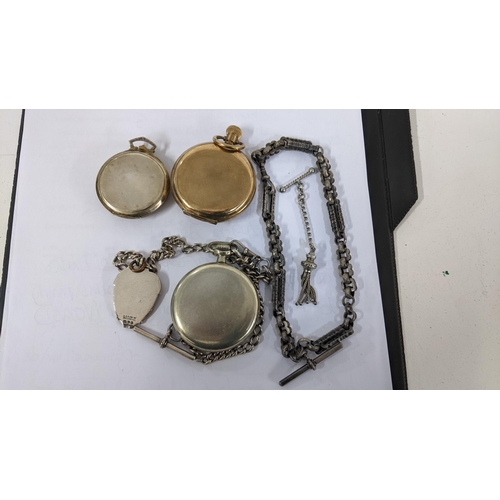 428 - Three early/mid 20th century pocket watches to include a gold plated half hunter, together with two ... 