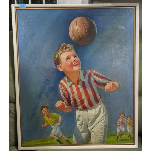 269 - Wells - a mid 20th century children's football match, oil on canvas, signed, framed, Location:LWM