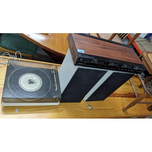 272 - A Bang & Olufsen hi-fi system with two speakers, a tuning unit and a record turntable Location:G