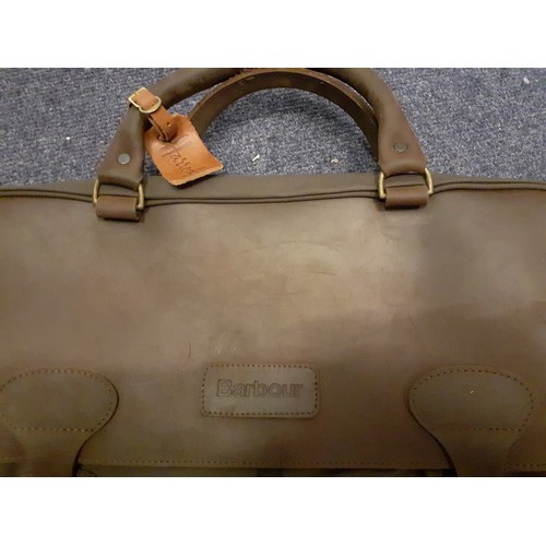 26 - Barbour-A  brown wax cotton and leather laptop bag/soft briefcase, hardly used having a brown leathe... 