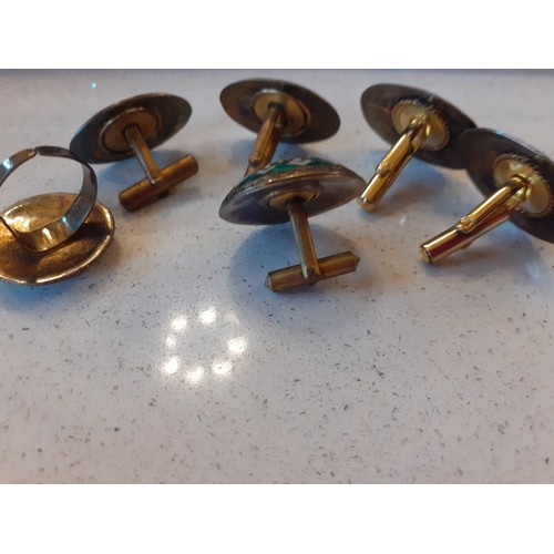 125 - A quantity of vintage enamelled and other gold tone cufflinks, a 9ct gold chain stamped 375, weight ... 